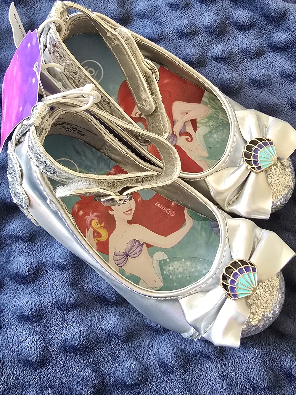 Disney Silver Girls Ariel Dress Shoes with Shell Charm